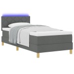 vidaXL Pat cu arcuri cu saltea Gri închis 90 x 200 cm țesătură vidaXL Pat cu arcuri cu saltea Gri închis 90 x 200 cm țesătură