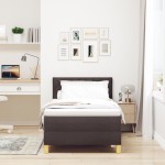 vidaXL Pat cu arcuri cu saltea Maro închis 90 x 200 cm țesătură vidaXL Pat cu arcuri cu saltea Maro închis 90 x 200 cm țesătură