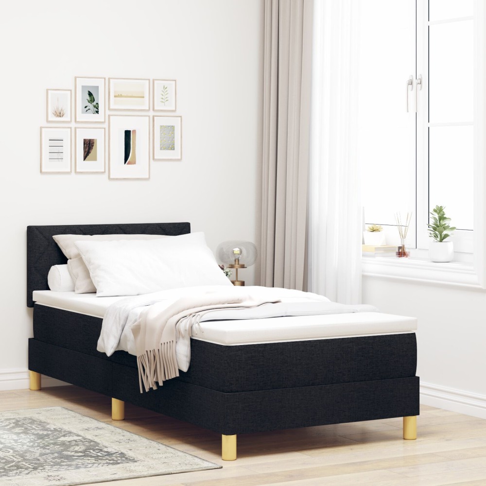 vidaXL Pat cu arcuri cu saltea Negru 100 x 200 cm țesătură