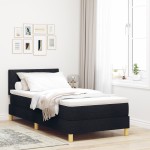 vidaXL Pat cu arcuri cu saltea Negru 100 x 200 cm țesătură vidaXL Pat cu arcuri cu saltea Negru 100 x 200 cm țesătură