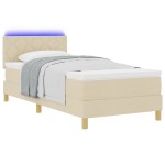 vidaXL Pat cu arcuri cu saltea cu headboard Crem 100 x 200 cm țesătură