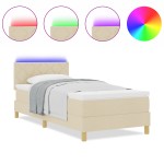 vidaXL Pat cu arcuri cu saltea cu headboard Crem 100 x 200 cm țesătură