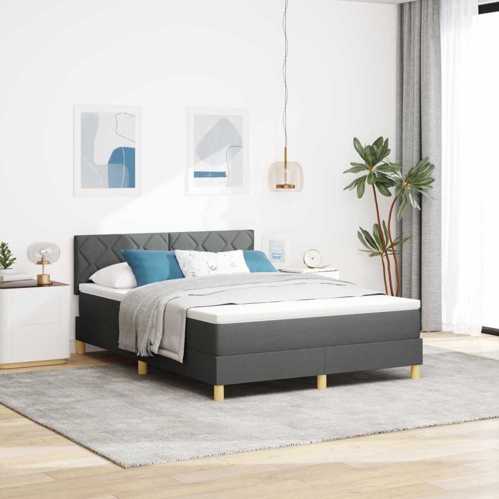 vidaXL Pat cu arcuri cu saltea Gri închis 140 x 190 cm țesătură