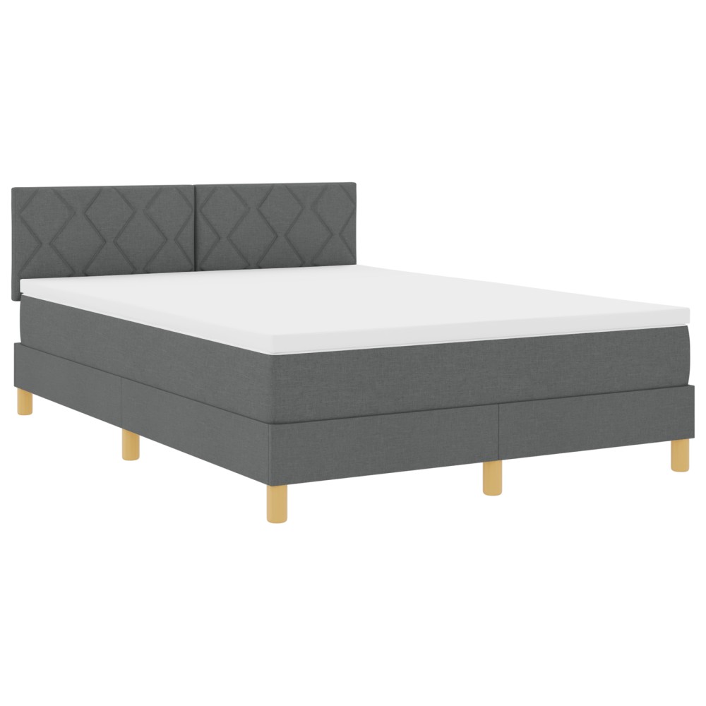 vidaXL Pat cu suport cu saltea și LED gri închis 140x200 cm Țesătură