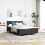 vidaXL Pat cu arcuri cu saltea Maro închis 160 x 200 cm țesătură vidaXL Pat cu arcuri cu saltea Maro închis 160 x 200 cm țesătură