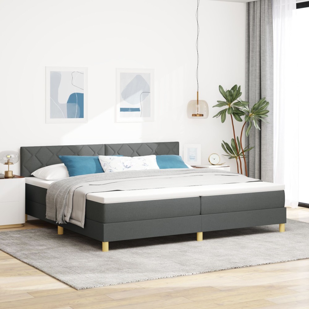 vidaXL Pat cu arcuri cu saltea Gri închis 200 x 200 cm țesătură