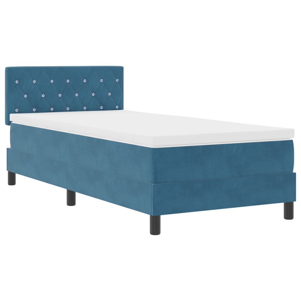 Pat cu arcuri box și saltea vidaXL cu LED Albastru Întunecat 90x190 cm Catifea