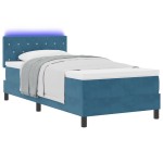 Pat cu arcuri box și saltea vidaXL cu LED Albastru Întunecat 90x190 cm Catifea Pat cu arcuri box și saltea vidaXL cu LED Albastru Întunecat 90x190 cm Catifea