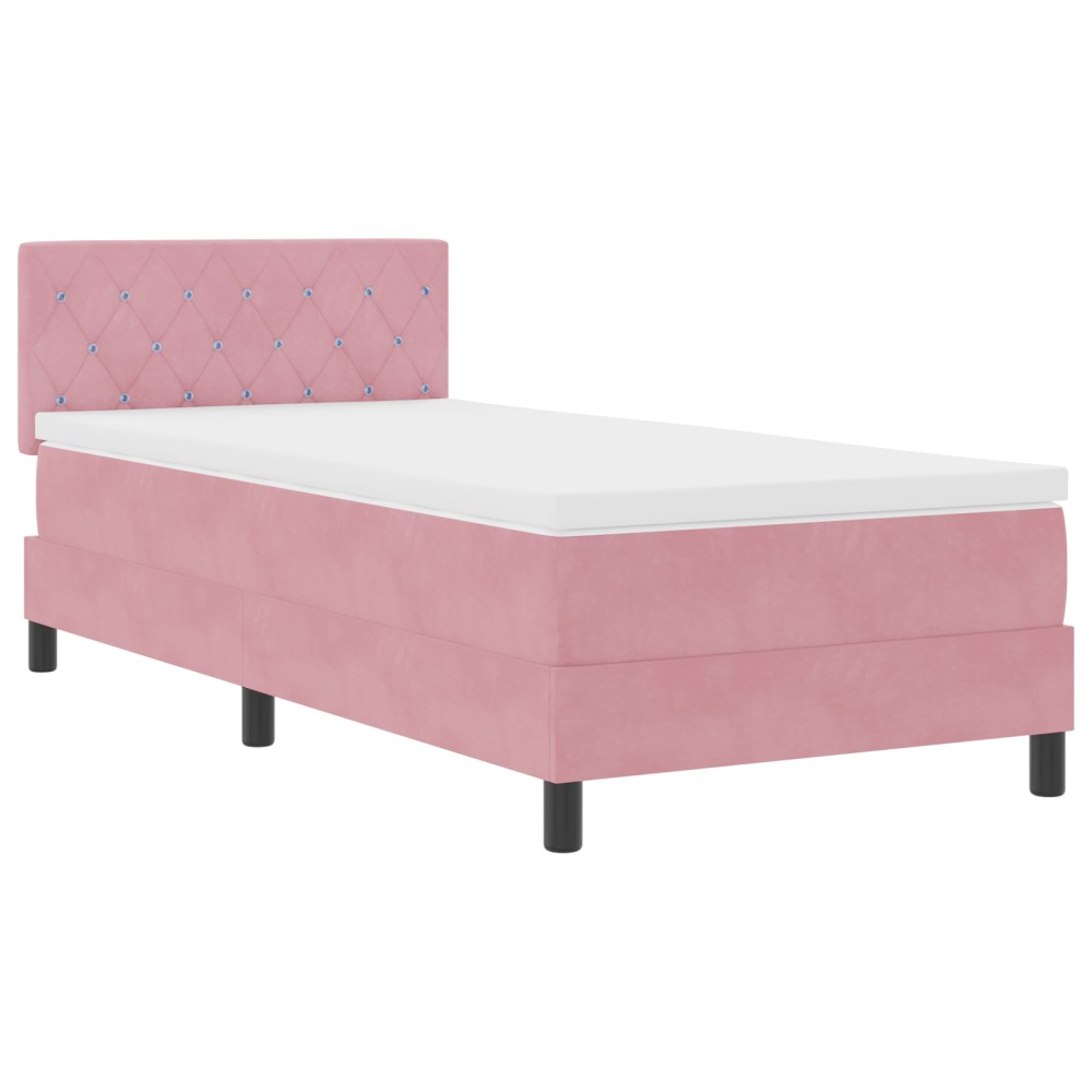 Pat Box Spring vidaXL cu Saltea și LED Roz 90x190 cm Catifea