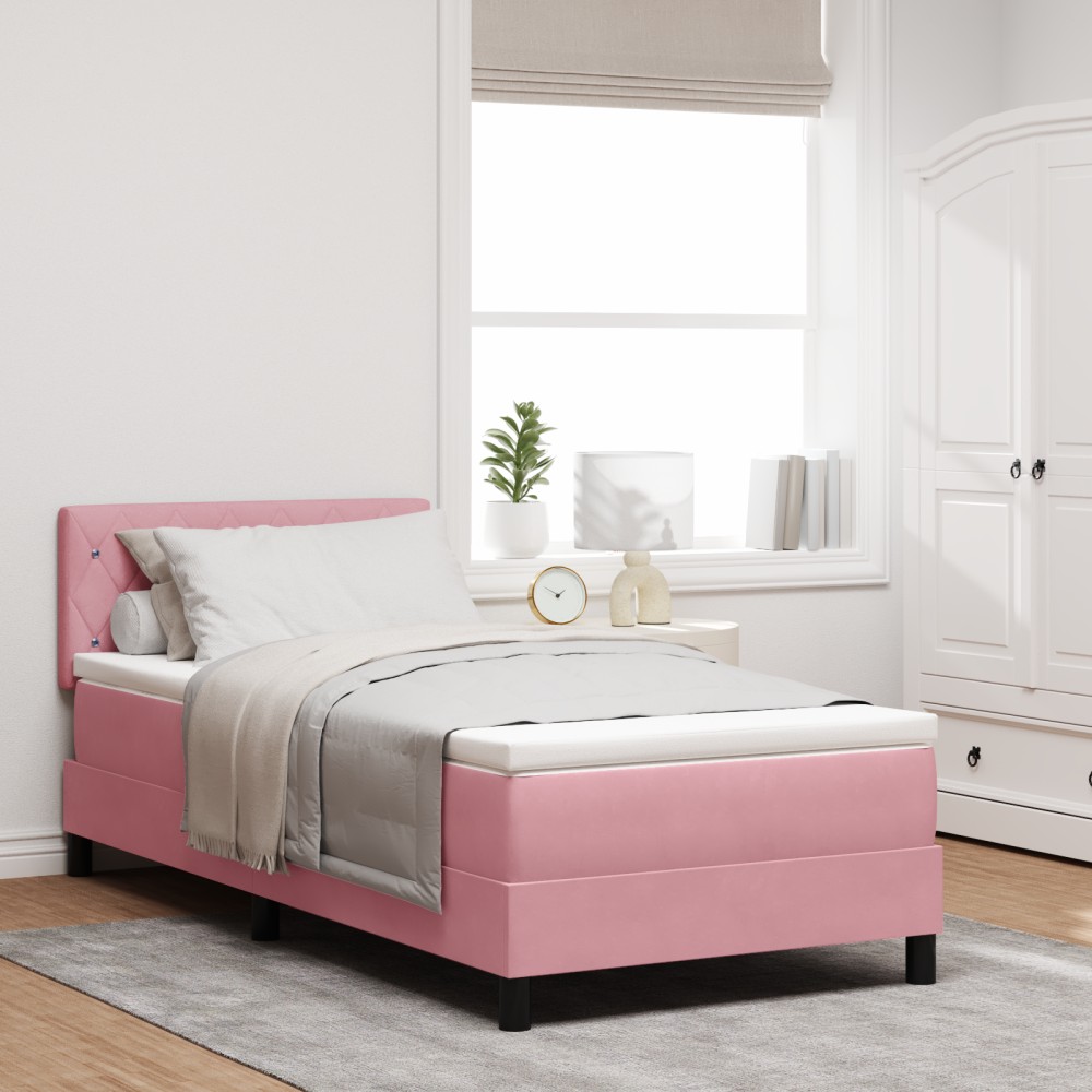 Pat Box Spring vidaXL cu Saltea și LED Roz 90x190 cm Catifea