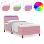 Pat Box Spring vidaXL cu Saltea și LED Roz 90x190 cm Catifea Pat Box Spring vidaXL cu Saltea și LED Roz 90x190 cm Catifea