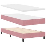 Pat Box Spring vidaXL cu Saltea și LED Roz 90x190 cm Catifea Pat Box Spring vidaXL cu Saltea și LED Roz 90x190 cm Catifea