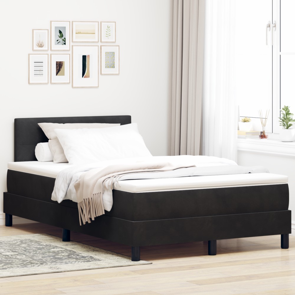 vidaXL Pat cu suport de arcuri și saltea LED Negru 120x190 cm Catifea