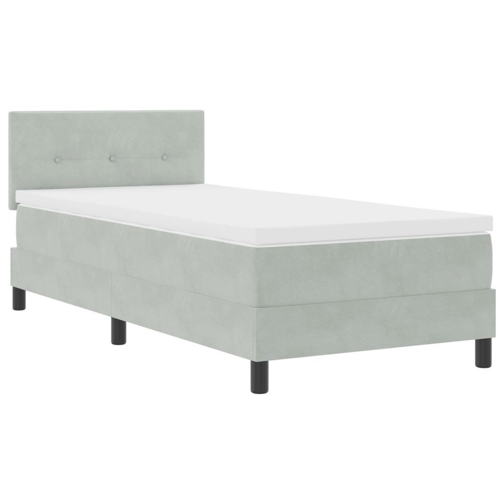 Pat Box Spring vidaXL cu Saltea & LED Gri deschis 90x200 cm Catifea