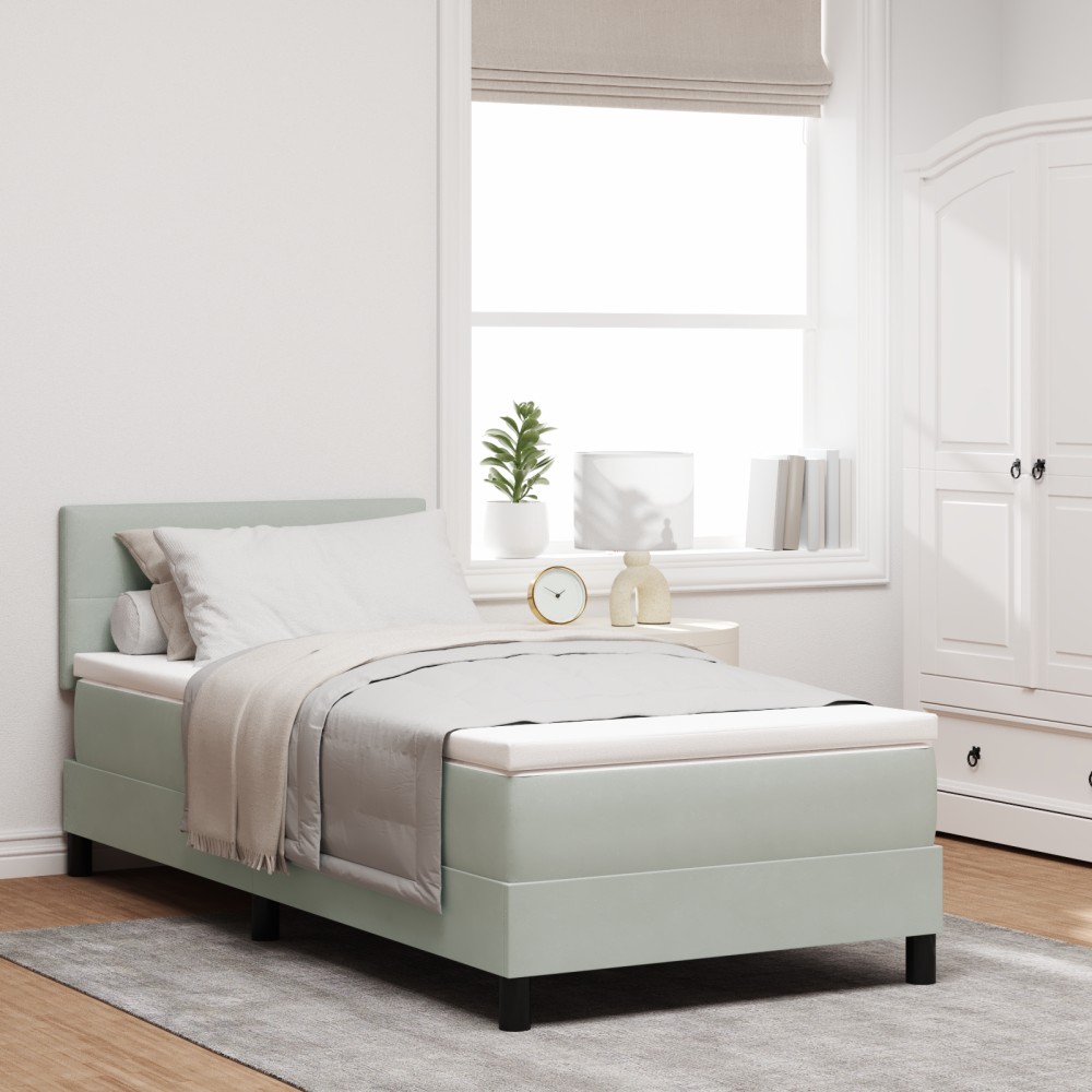Pat Box Spring vidaXL cu Saltea & LED Gri deschis 90x200 cm Catifea
