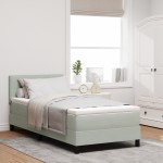 Pat Box Spring vidaXL cu Saltea & LED Gri deschis 90x200 cm Catifea Pat Box Spring vidaXL cu Saltea & LED Gri deschis 90x200 cm Catifea
