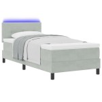 Pat Box Spring vidaXL cu Saltea & LED Gri deschis 90x200 cm Catifea Pat Box Spring vidaXL cu Saltea & LED Gri deschis 90x200 cm Catifea