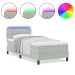 Pat Box Spring vidaXL cu Saltea & LED Gri deschis 90x200 cm Catifea Pat Box Spring vidaXL cu Saltea & LED Gri deschis 90x200 cm Catifea
