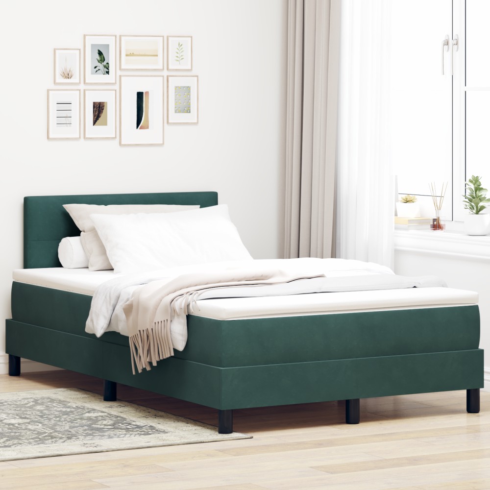 vidaXL Pat cu arcuri cu saltea Verde închis 120 x 190 cm Catifea