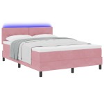 Pat cu saltea vidaXL și LED Roz 140x190 cm Catifea Pat cu saltea vidaXL și LED Roz 140x190 cm Catifea