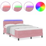 Pat cu saltea vidaXL și LED Roz 140x190 cm Catifea Pat cu saltea vidaXL și LED Roz 140x190 cm Catifea