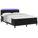 Pat box spring vidaXL cu saltea și LED Negru 140x200 cm Catifea Pat box spring vidaXL cu saltea și LED Negru 140x200 cm Catifea