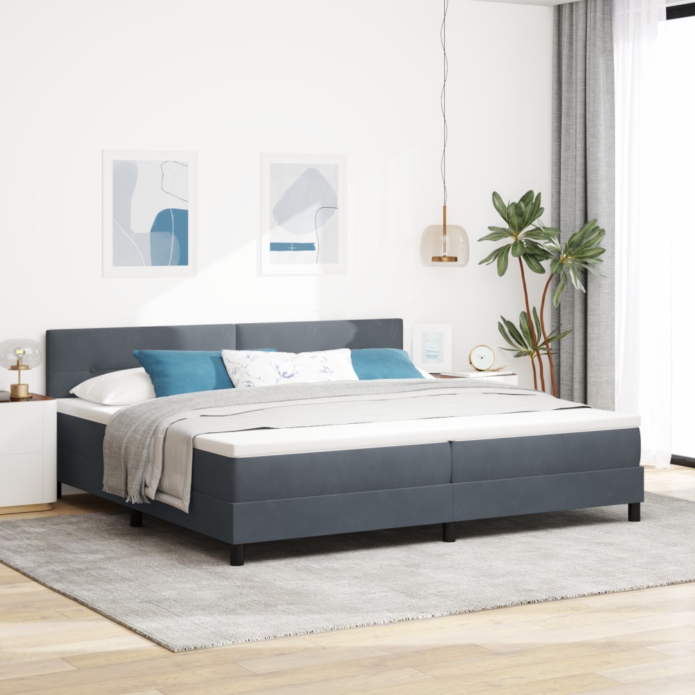 vidaXL Pat cu arcuri cu saltea Gri închis 200 x 200 cm Catifea