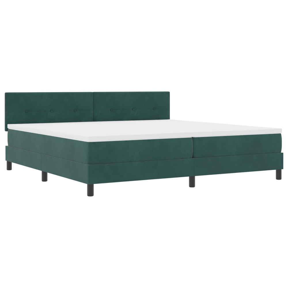 Pat Box Spring vidaXL cu Saltea și LED Verde închis 200x200 cm Catifea