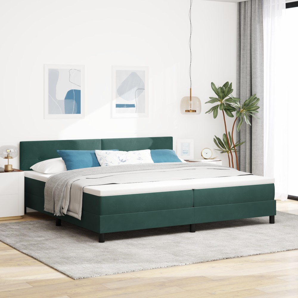 Pat Box Spring vidaXL cu Saltea și LED Verde închis 200x200 cm Catifea