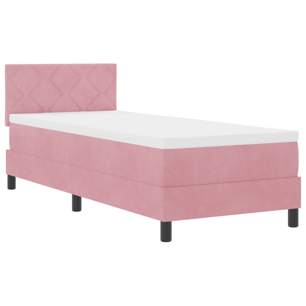 Pat Box Spring cu Saltea & LED Roz 80x200 cm Catifea