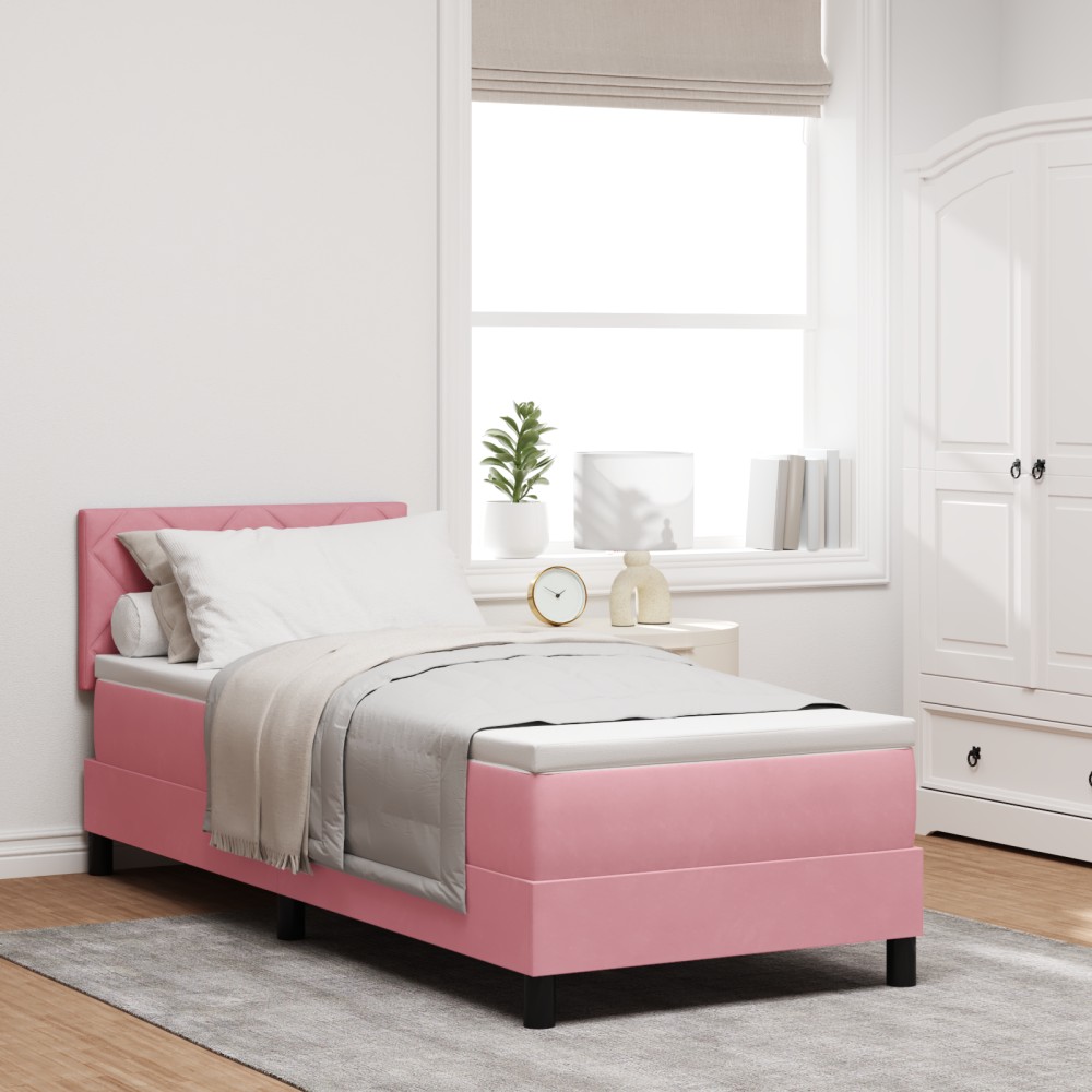 Pat Box Spring cu Saltea & LED Roz 80x200 cm Catifea