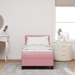 Pat Box Spring cu Saltea & LED Roz 80x200 cm Catifea Pat Box Spring cu Saltea & LED Roz 80x200 cm Catifea
