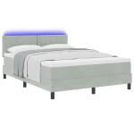 Pat cu saltea și LED vidaXL Gri deschis 140x190 cm Catifea Pat cu saltea și LED vidaXL Gri deschis 140x190 cm Catifea