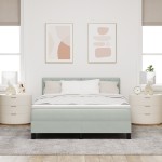 Pat cu saltea și LED vidaXL Gri deschis 140x190 cm Catifea Pat cu saltea și LED vidaXL Gri deschis 140x190 cm Catifea
