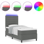 vidaXL Pat cu arcuri cu saltea Gri închis 100 x 200 cm țesătură vidaXL Pat cu arcuri cu saltea Gri închis 100 x 200 cm țesătură