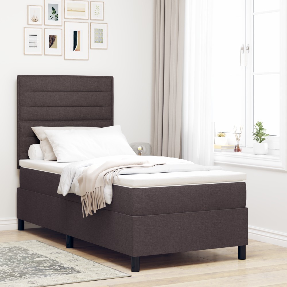 vidaXL Patul cu saltea cu arcuri și LED - Maro închis - 100 x 200 cm - Cadru din țesătură