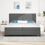 vidaXL Pat cu arcuri cu saltea Gri închis 200 x 200 cm țesătură vidaXL Pat cu arcuri cu saltea Gri închis 200 x 200 cm țesătură