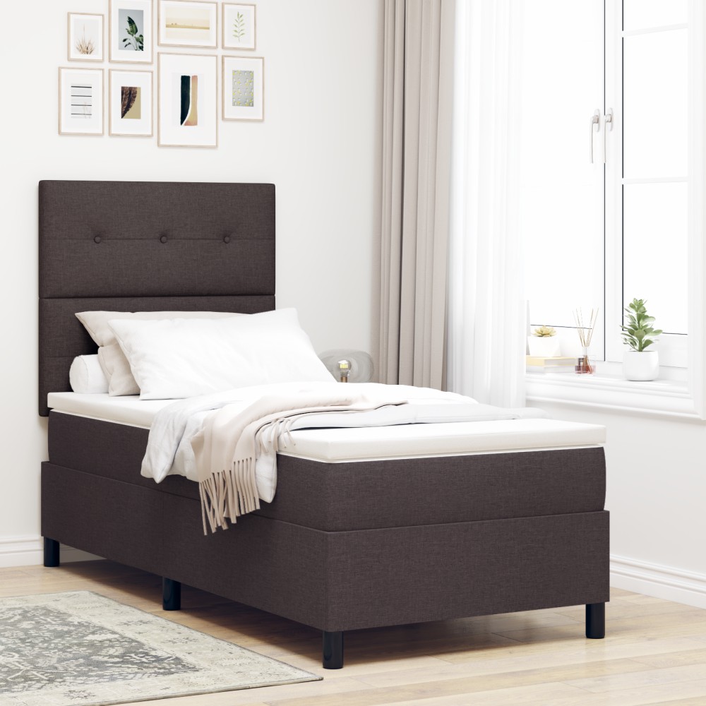 vidaXL Pat cu arcuri cu saltea Maro închis 90 x 190 cm țesătură