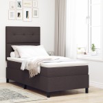 vidaXL Pat cu arcuri cu saltea Maro închis 90 x 190 cm țesătură vidaXL Pat cu arcuri cu saltea Maro închis 90 x 190 cm țesătură