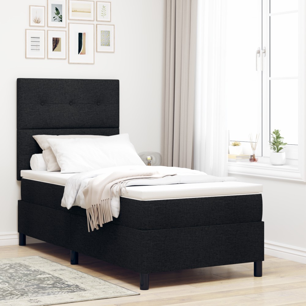 vidaXL Pat cu arcuri cu saltea Negru 100 x 200 cm țesătură
