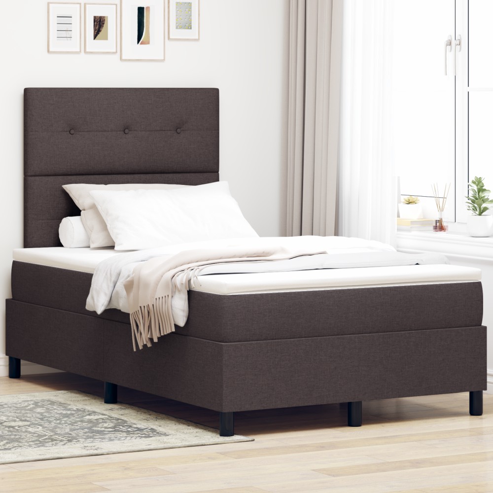 vidaXL Pat cu arcuri cu saltea Maro închis 120 x 200 cm țesătură