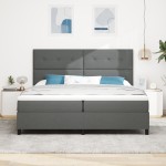 vidaXL Pat cu arcuri cu saltea Gri închis 200 x 200 cm țesătură vidaXL Pat cu arcuri cu saltea Gri închis 200 x 200 cm țesătură