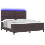 vidaXL Pat cu arcuri cu saltea Maro închis 200 x 200 cm țesătură vidaXL Pat cu arcuri cu saltea Maro închis 200 x 200 cm țesătură
