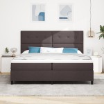 vidaXL Pat cu arcuri cu saltea Maro închis 200 x 200 cm țesătură vidaXL Pat cu arcuri cu saltea Maro închis 200 x 200 cm țesătură