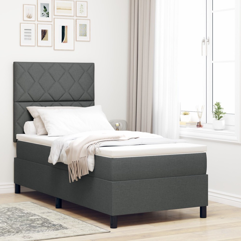 vidaXL Pat cu arcuri cu saltea Gri închis 90 x 190 cm țesătură