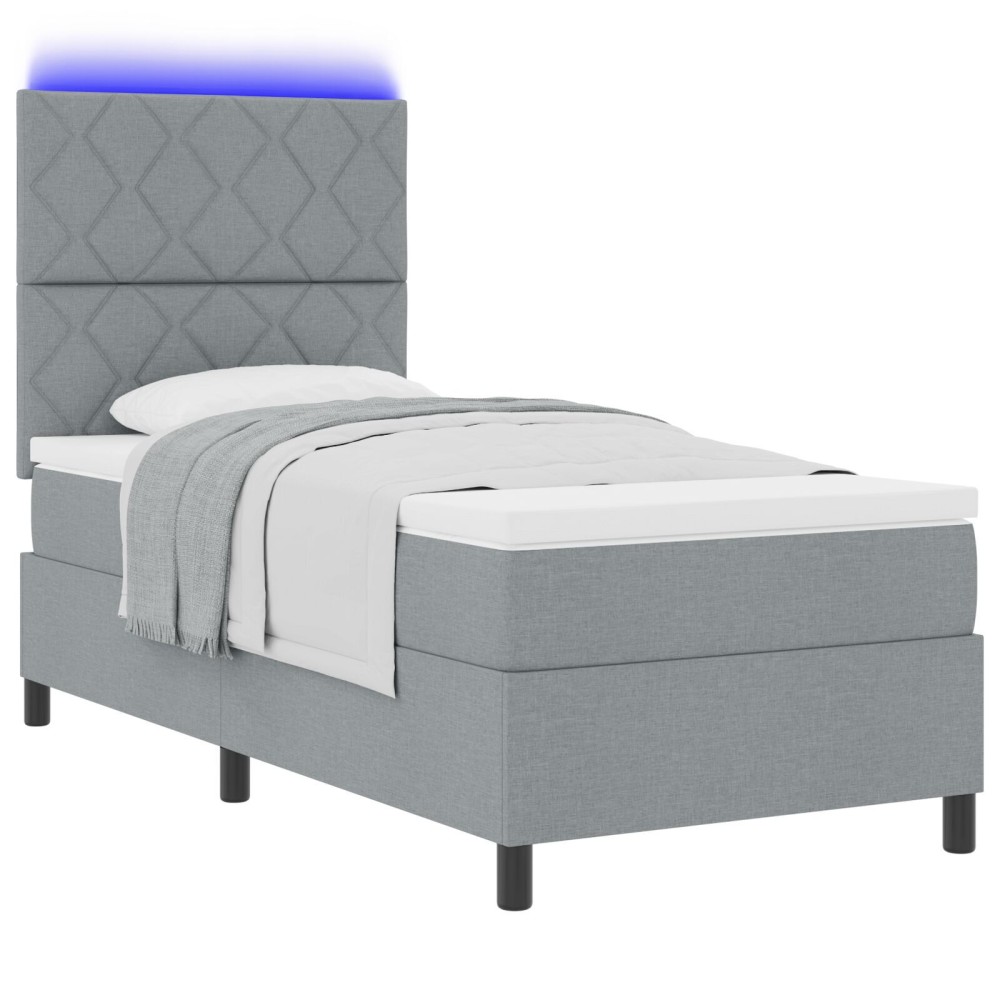 vidaXL Pat cu arcuri cu saltea Gri deschis 90 x 200 cm țesătură