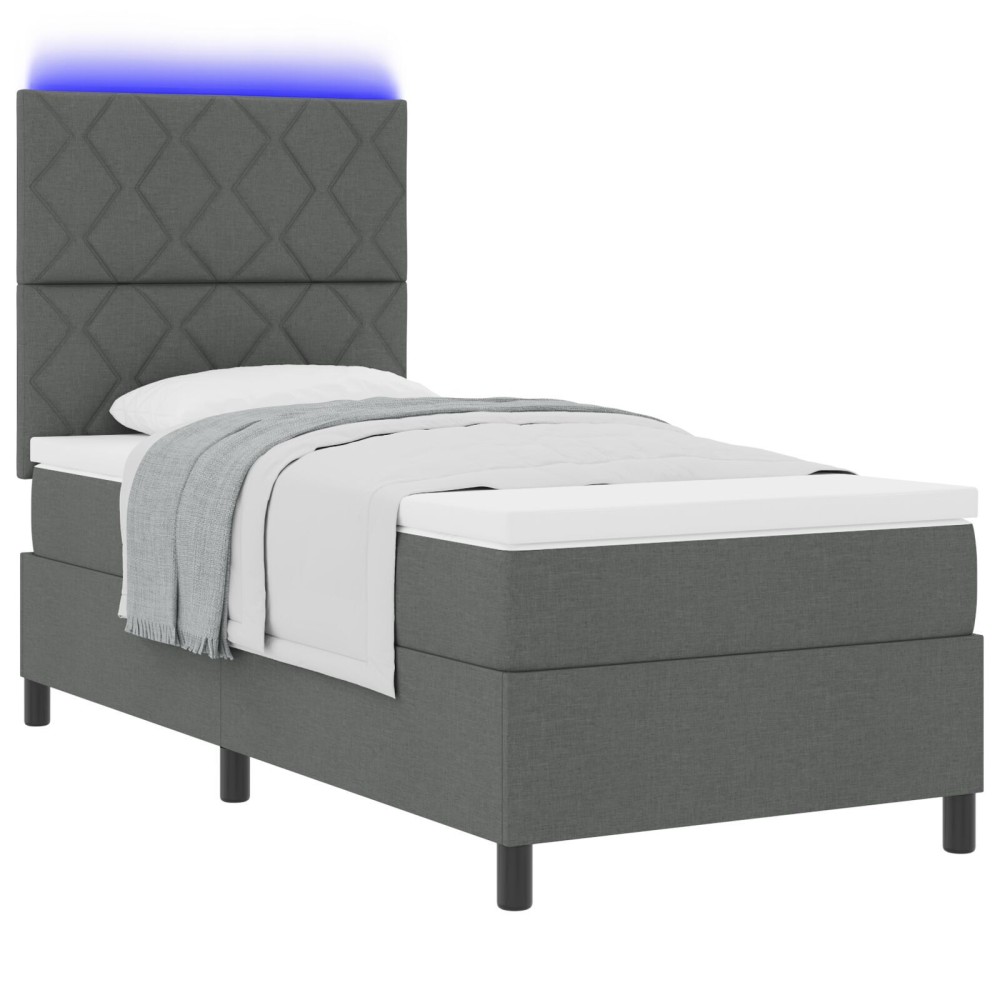 vidaXL Pat cu arcuri cu saltea Gri închis 90 x 200 cm țesătură