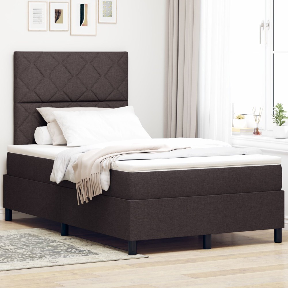 vidaXL Pat cu arcuri cu saltea Maro închis 120 x 200 cm țesătură