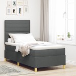 vidaXL Pat cu arcuri cu saltea Gri închis 100 x 200 cm țesătură vidaXL Pat cu arcuri cu saltea Gri închis 100 x 200 cm țesătură