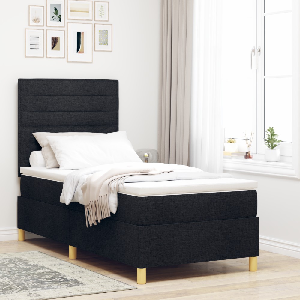 vidaXL Pat cu arcuri cu saltea Negru 100 x 200 cm țesătură